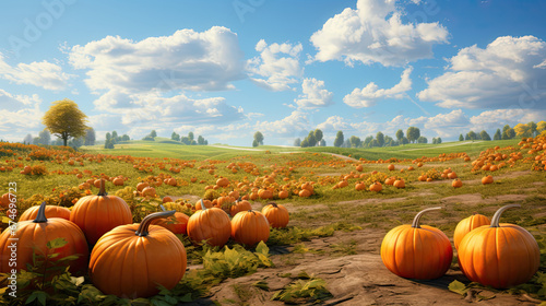 Field of Pumpkins  Generative AI Illustration