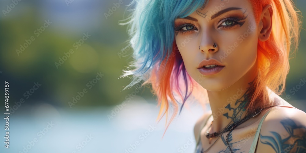 a woman with colorful hair and piercings