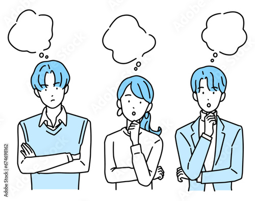 困った表情・悩むビジネスパーソン　男性＆女性(複数)