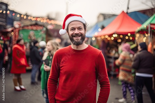 Christmas market fun for man with red nose