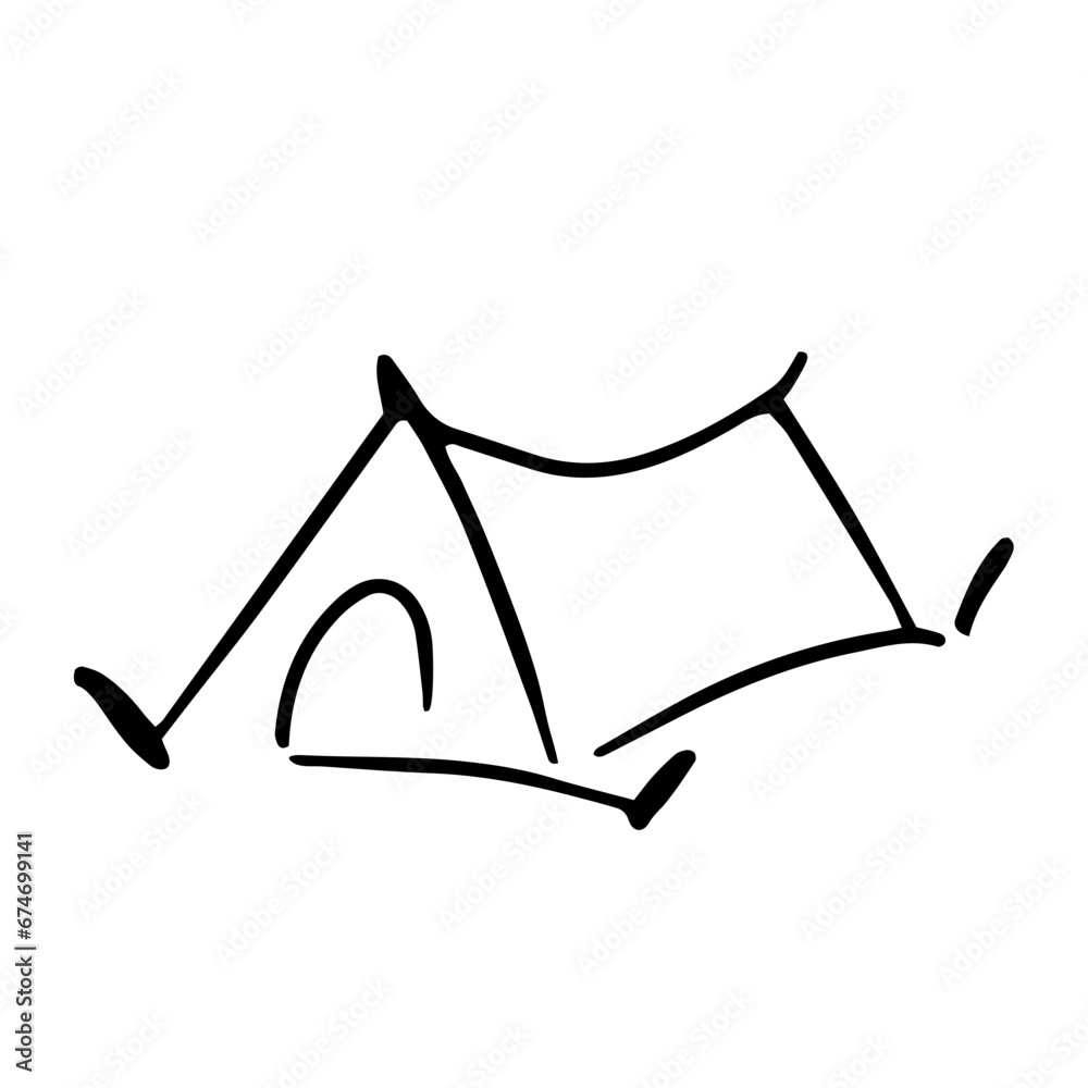 Camping tent in doodle style. Isolated vector.