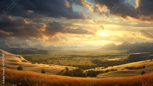 view valley cloud sunny landscape illustration travel background, sunbeautiful outdoor, scene light view valley cloud sunny landscape