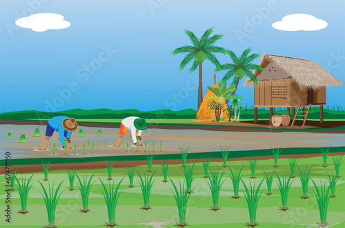 lifestyle of farmer at countryside  vector design
