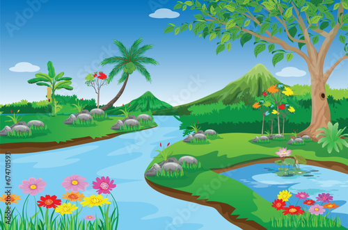 beautiful jungle landscape vector design