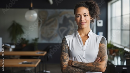 Businesswoman with tattoo. Generated AI