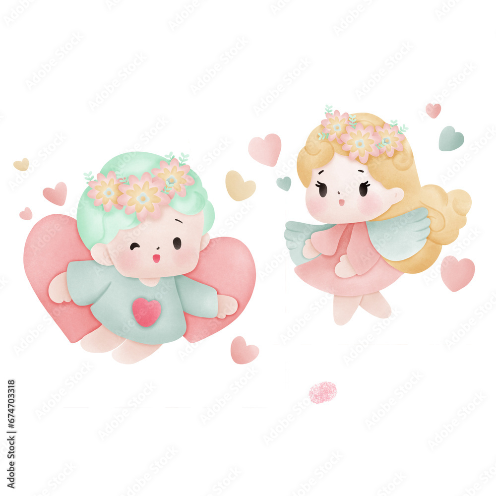 Sweet Cupid and angel send love for valentine's day Sweet Cupid and angel send love for valentine's day