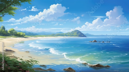 coast nature sky summer landscape illustration coastal blue, water beautiful, view ocean coast nature sky summer landscape