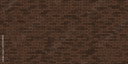 Dark brown brick wall, seamless background. Vector illustration