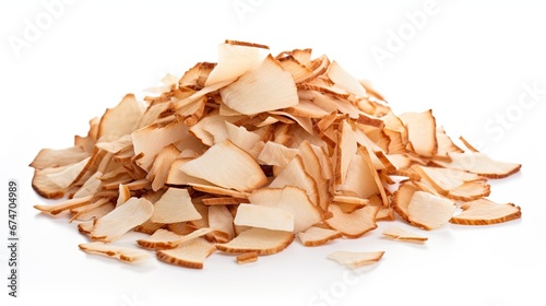 Heap of Coconut Chips on Clean White Surface - Organic Coconut Flakes for Culinary and Snack Needs