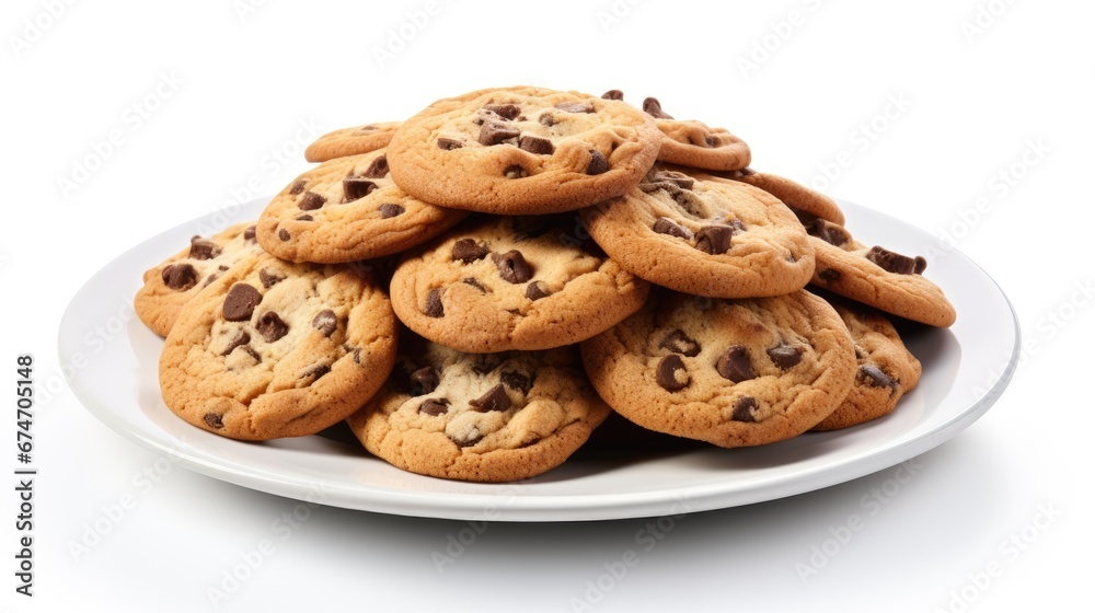 Delicious Freshly-Baked Chocolate Chip Cookies on Plate - Irresistible Treats for Dessert or Snack