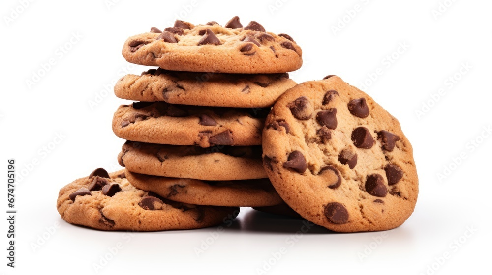 Pile of chocolate chip cookies isolated on white background Pile of chocolate chip cookies isolated on white background