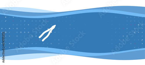 Blue wavy banner with a white pliers symbol on the left. On the background there are small white shapes, some are highlighted in red. There is an empty space for text on the right side