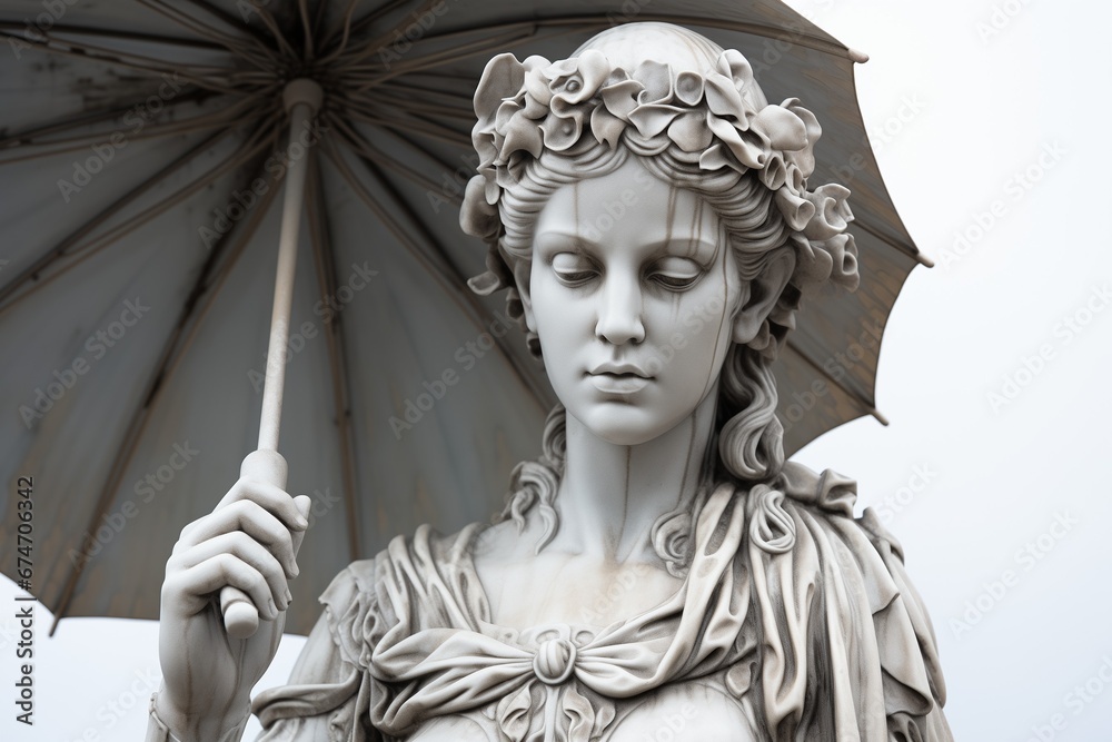 Obraz premium sculpture statue of a girl, sadness, sadness, art, antiquity, ancient art, female beauty, modern art object, women's postcard, old fashion clothes