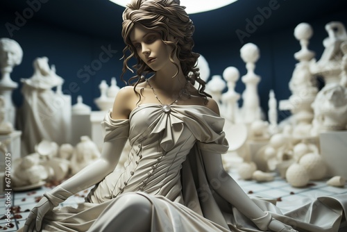 sculpture statue of a girl, sadness, sadness, art, antiquity, ancient art, female beauty, modern art object, women's postcard, old fashion clothes