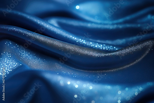 the lusterous blue fabric material, in the style of bokeh, glitter. Textile background