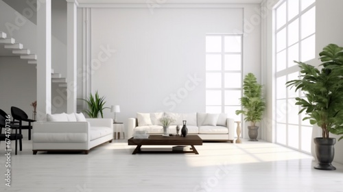 Minimalist modern living room interior background.Generative AI