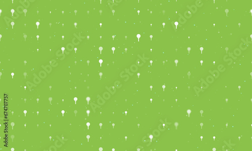 Seamless background pattern of evenly spaced white golf symbols of different sizes and opacity. Vector illustration on light green background with stars