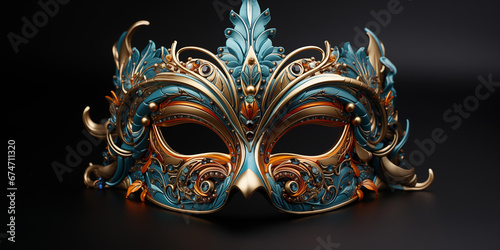 Fantasievolle bunte Maske als wertvolles Kunstwerk für Poster in Querformat für Banner, ai generativ 