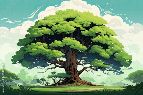 big green tree in summer illustration photo