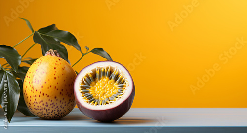 Portrait of passion fruit. Ideal for your designs, banners or advertising graphics.
 photo