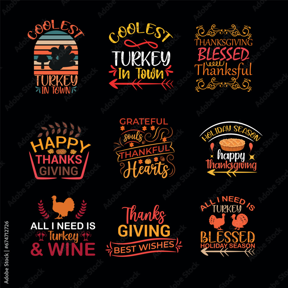  flat design thanksgiving t-shirt, thanksgiving, happy thanksgiving typography t-shirt, set of thanksgiving lettering, turkey t-shirt design greeting card, t shirt