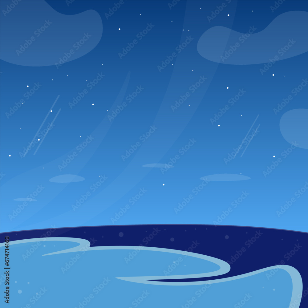 Abstract Landscape Sea Ocean Background Blue Sky With Clouds And Stars Falling Vector Design
