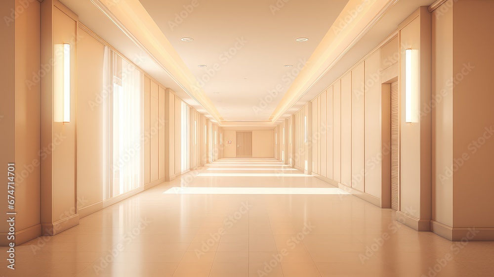 Fototapeta premium light bright inside corridor background illustration building interior, architecture floor, modern futuristic light bright inside corridor background