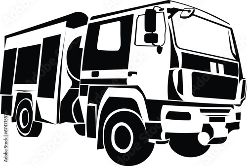 Cartoon Black and White Isolated Illustration Vector Of A Simple Firetruck Vehicle