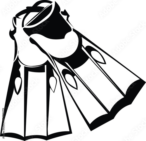Cartoon Black and White Isolated Illustration Vector Of A Pair of Swimming Fins