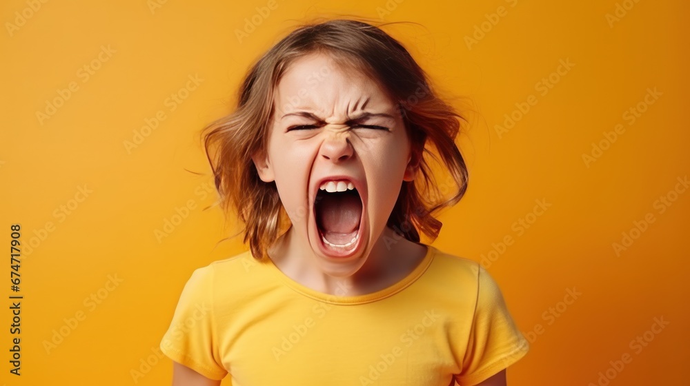 Angry irritated Caucasian girl. Full of rage. Emotional portrait of an ...