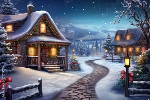 Cozy log cabin nestled in a snowy wonderland, Christmas New Year image © Ingenious Buddy 