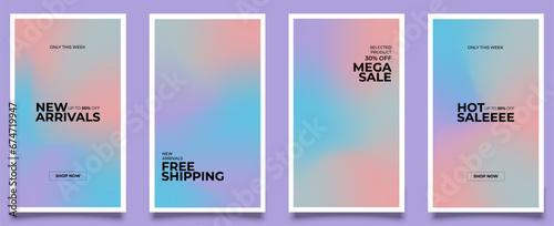 Instagram story template. Beautiful modern art poster cover design. Invitation, greeting card or post template with gradient. Wavy purple gradient layout wallpaper set. Ep 10