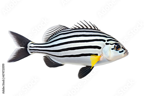 Beautiful Real Striped Sea Fish On Transparent Background