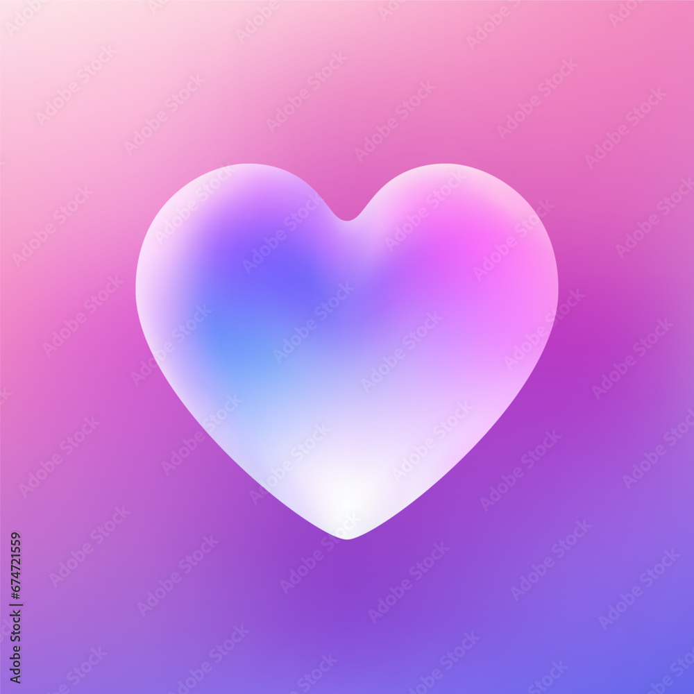White heart with soft gradient purple pink colors 3d icon realistic vector illustration