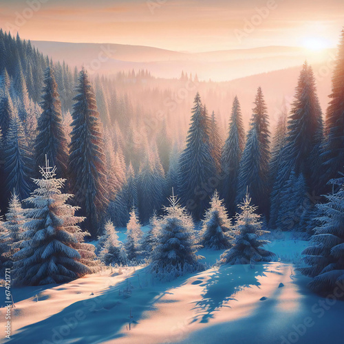 woodland serenity with a lightful snowy haven © MdAbadur
