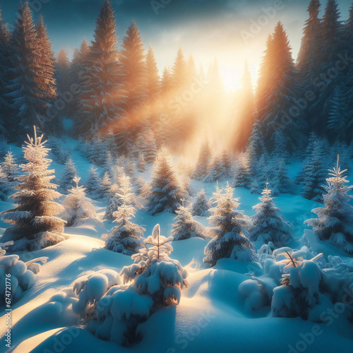 pine tree charm with a tranquil snowy landscape