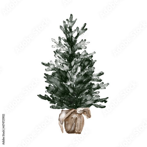 Bright watercolor Merry Christmas set of traditional decor and elements plants. Hygge cozy holidays 2024. Merry christmas card. 