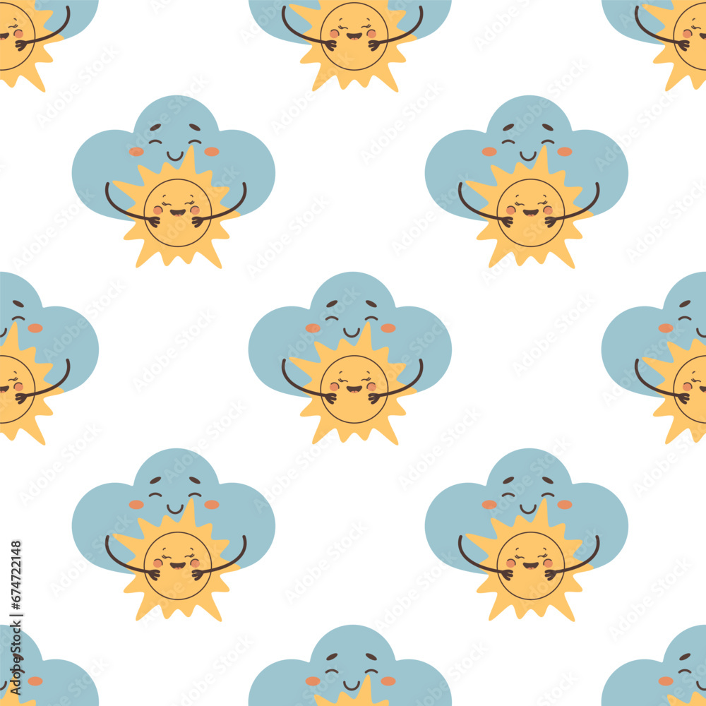 Obraz premium Seamless pattern sad cloud hugging the sun , overcast