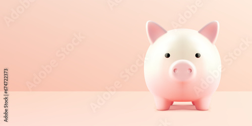 Pink 3d piggy bank symbol of profit savings and financial growth isolated realistic vector photo