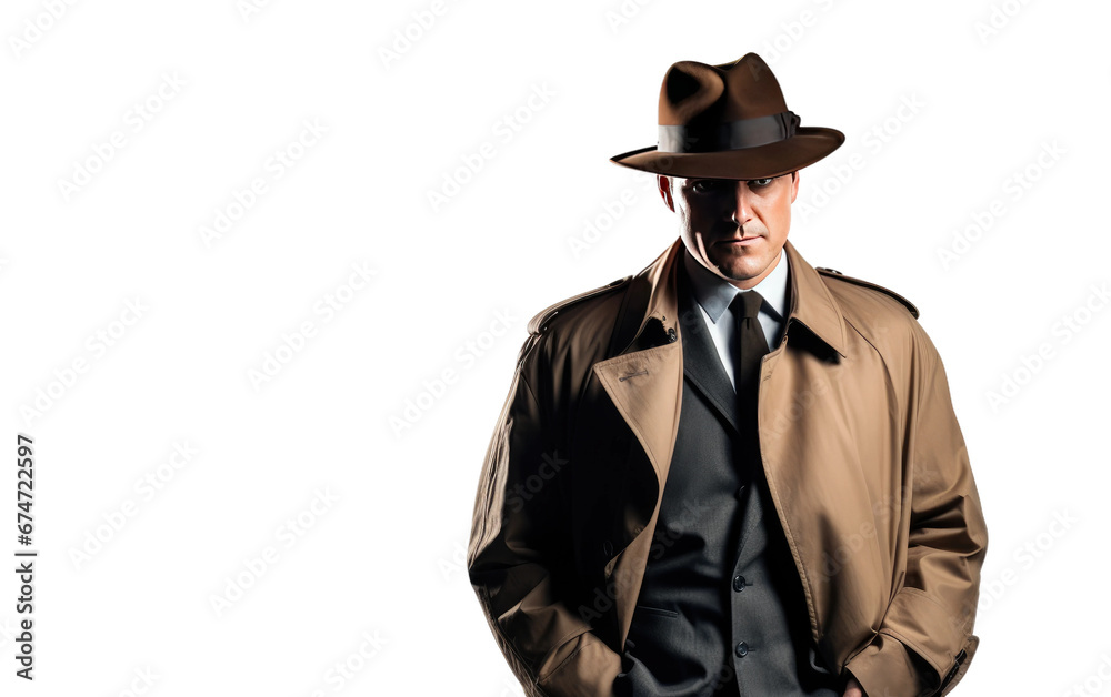 Detective in Vintage Attire on Transparent Background