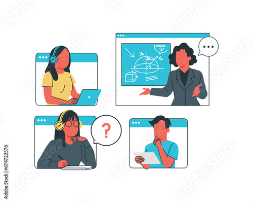 Online education, remote learning concept. Vector illustration in flat style.