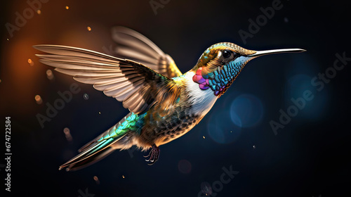 A mesmerizing close-up of a hummingbird mid-hover, with wings in blurred motion Ai Generative