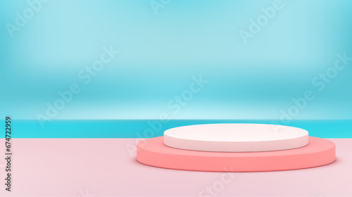 3d podium level pedestal elegant feminine pink stand cosmetic product presentation realistic vector