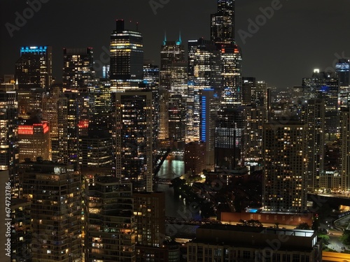  Area of view of downtown Chicago at night time 