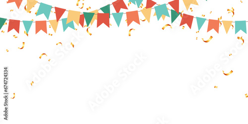 Banner with garland of flags and confetti for holiday, party, birthday, carnival vector illustration © Little J
