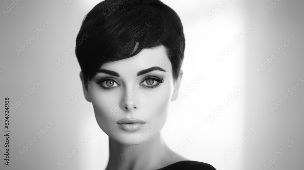 Woman close-up retro portrait in studio closeup, 1960s fashion Woman close-up retro portrait in studio closeup, 1960s fashion