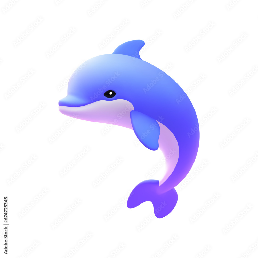 Purple dolphin adorable marine mammal animal with fin and tail 3d icon realistic vector Purple dolphin adorable marine mammal animal with fin and tail 3d icon realistic vector