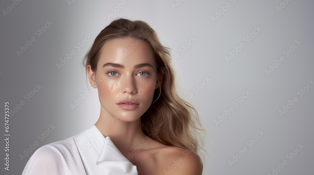 beauty product photoshoot with model in white backdrop 3