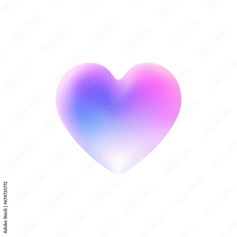 Cute heart shape pink purple gradient symbol of love soft color 3d icon realistic vector
