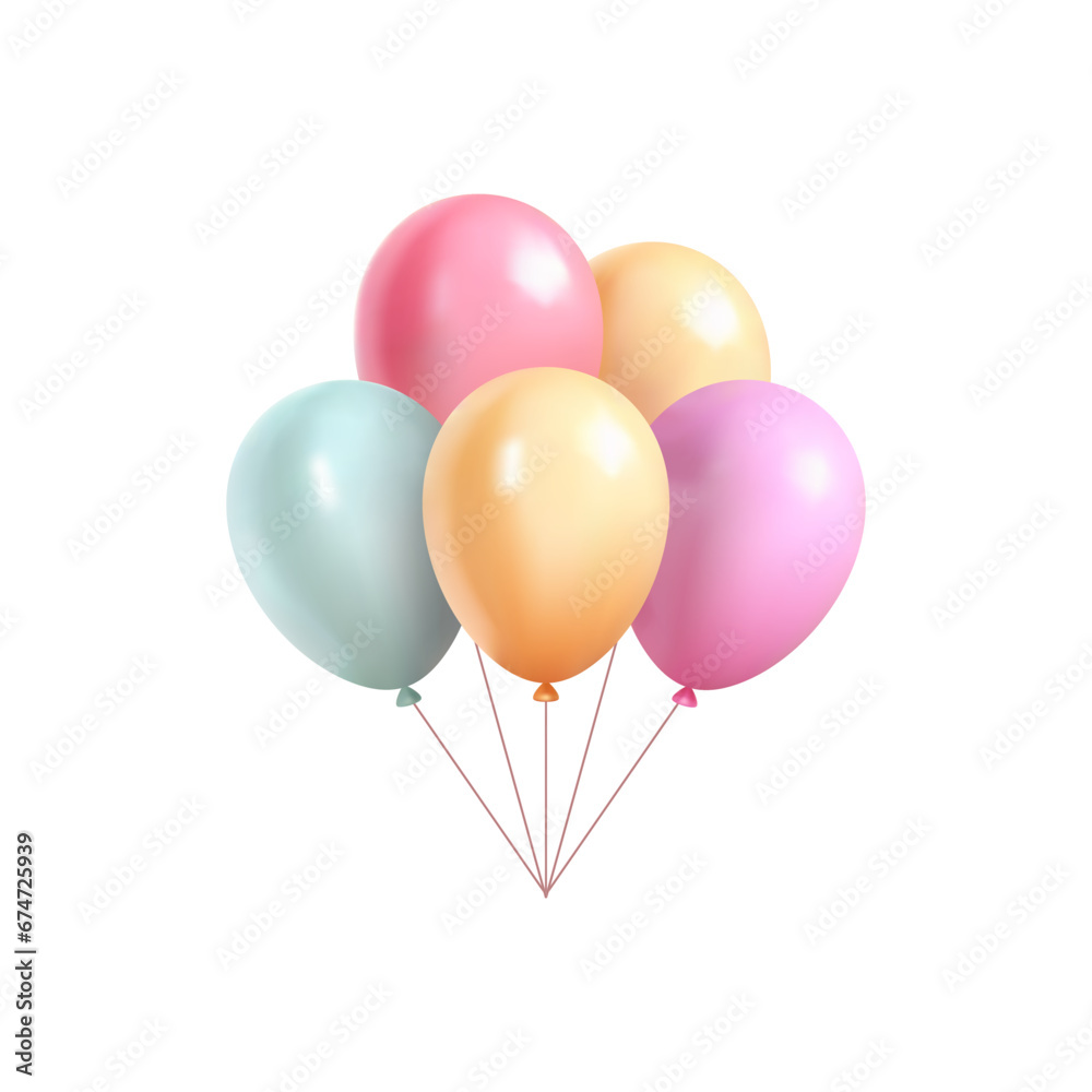 Air balloon bunch pastel neutral soft color flying surprise birthday gift 3d icon realistic vector Air balloon bunch pastel neutral soft color flying surprise birthday gift 3d icon realistic vector